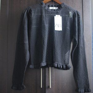 NWT ZARA Black Pointelle Romantic Knit Sweater